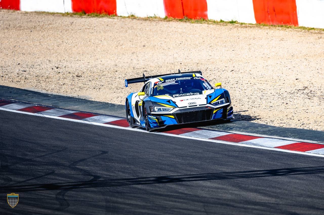 Audi R8 LMS GT3 riding the kerb